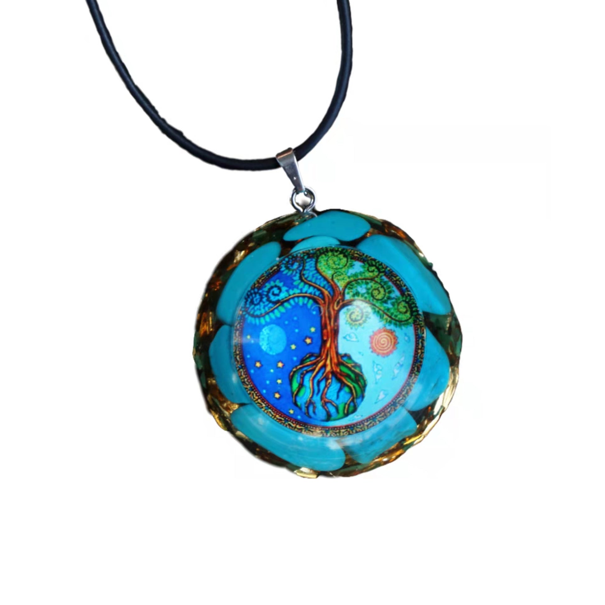 Handmade Tree of Life Orgonite Pendant Necklace Turquoise Crystal Healing Orgone Jewelry - Besorgone