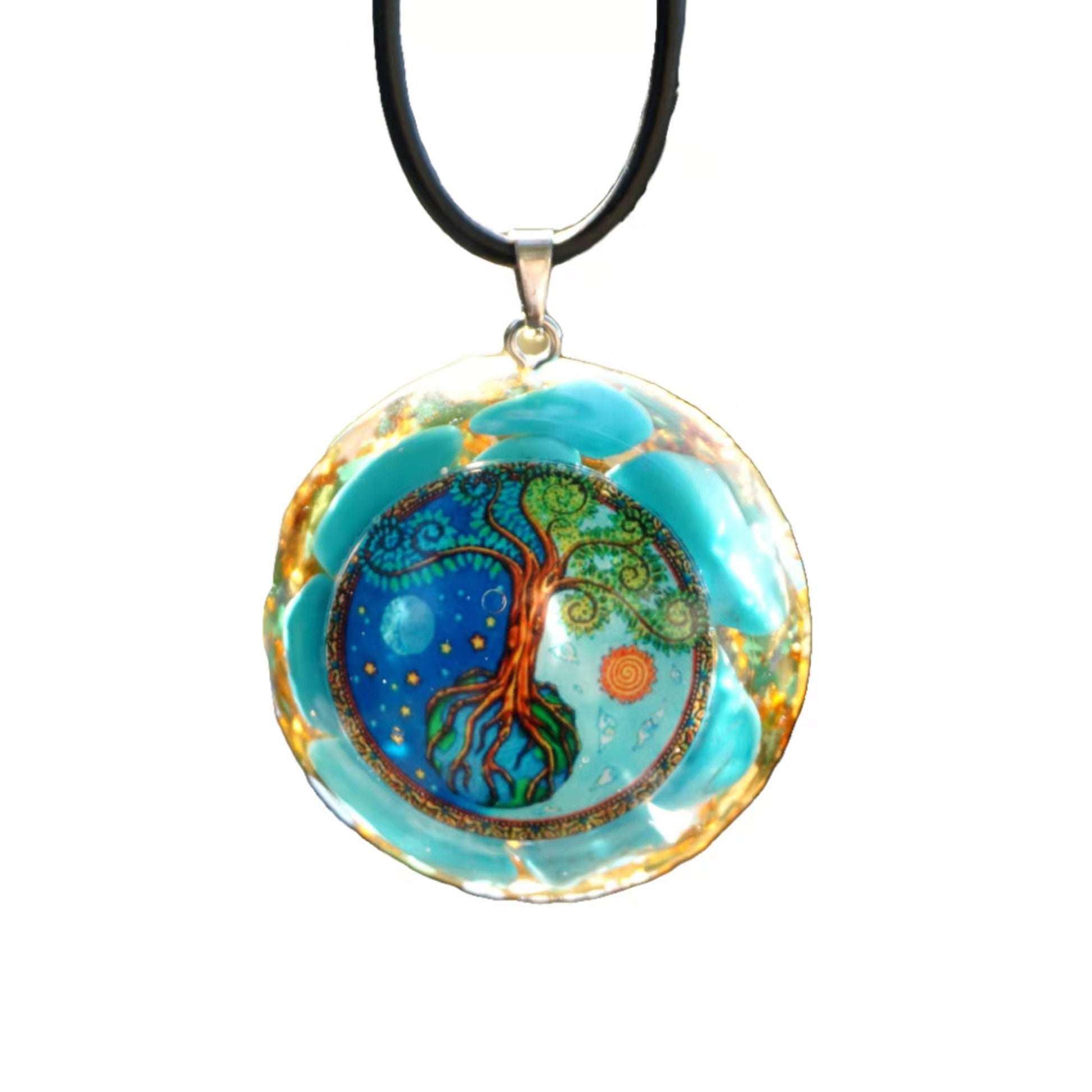 Handmade Tree of Life Orgonite Pendant Necklace Turquoise Crystal Healing Orgone Jewelry - Besorgone