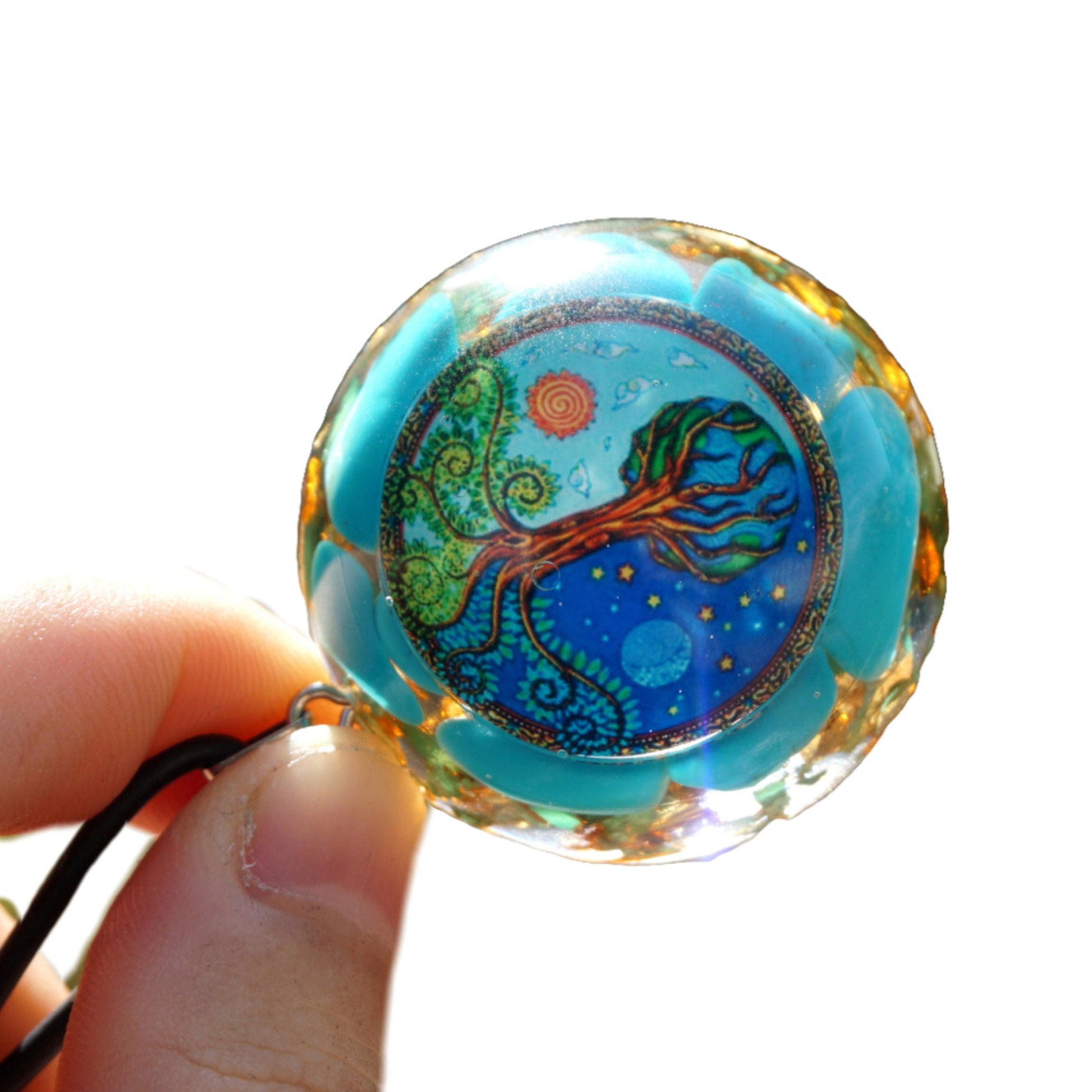 Handmade Tree of Life Orgonite Pendant Necklace Turquoise Crystal Healing Orgone Jewelry - Besorgone