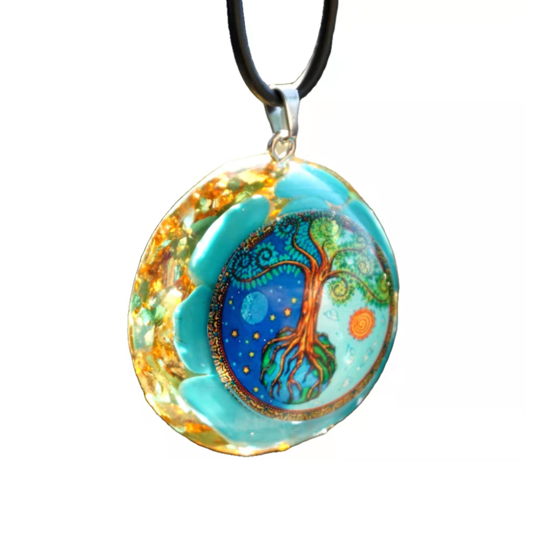 Handmade Tree of Life Orgonite Pendant Necklace Turquoise Crystal Healing Orgone Jewelry - Besorgone