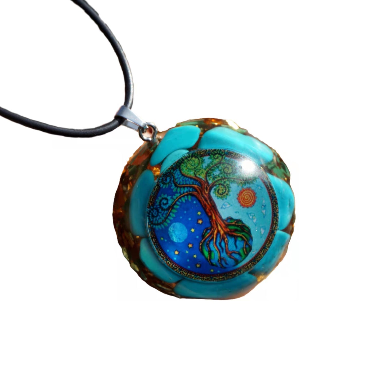 Handmade Tree of Life Orgonite Pendant Necklace Turquoise Crystal Healing Orgone Jewelry - Besorgone