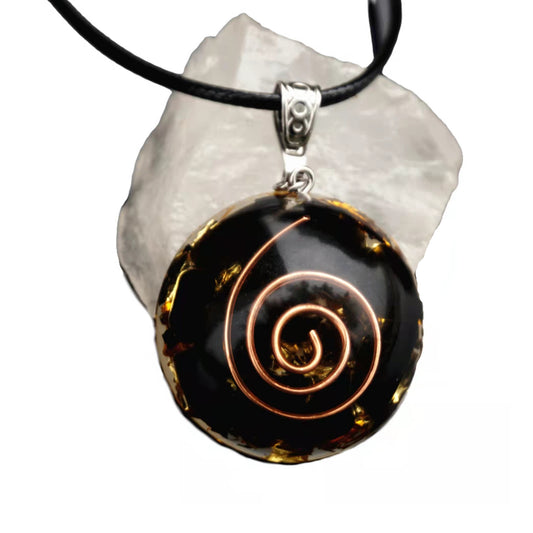 Handmade Orgonite Pendant Obsidian Crystal Copper Circle Energy Chakra Jewelry EMF Protection Orgone Necklace - Besorgone