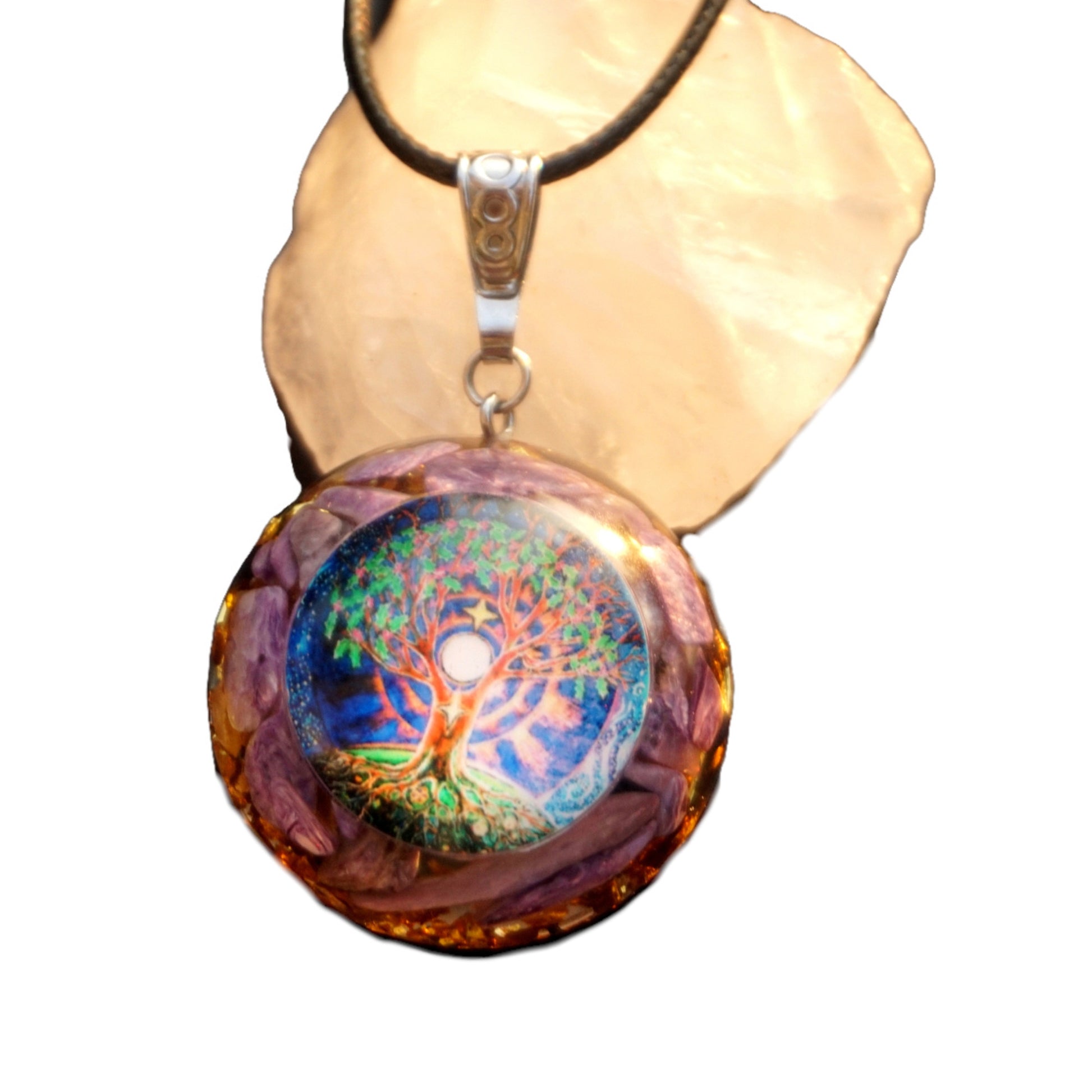 Tree Of Life Orgonite Pendant Charoite Crystal Quartz Energy Chakra EMF Protection Orgone Healing Jewelry Necklace - Besorgone