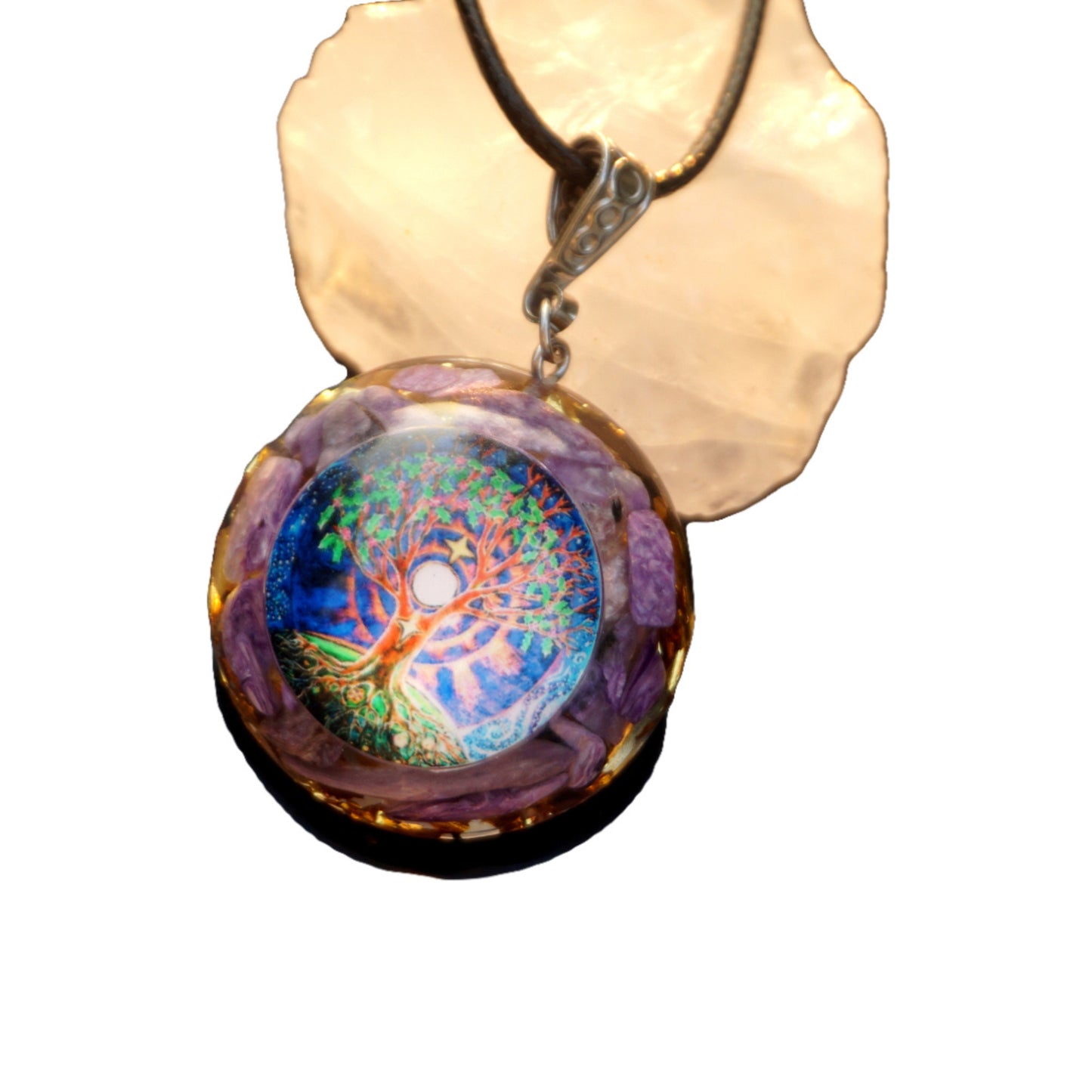 Tree Of Life Orgonite Pendant Charoite Crystal Quartz Energy Chakra EMF Protection Orgone Healing Jewelry Necklace - Besorgone