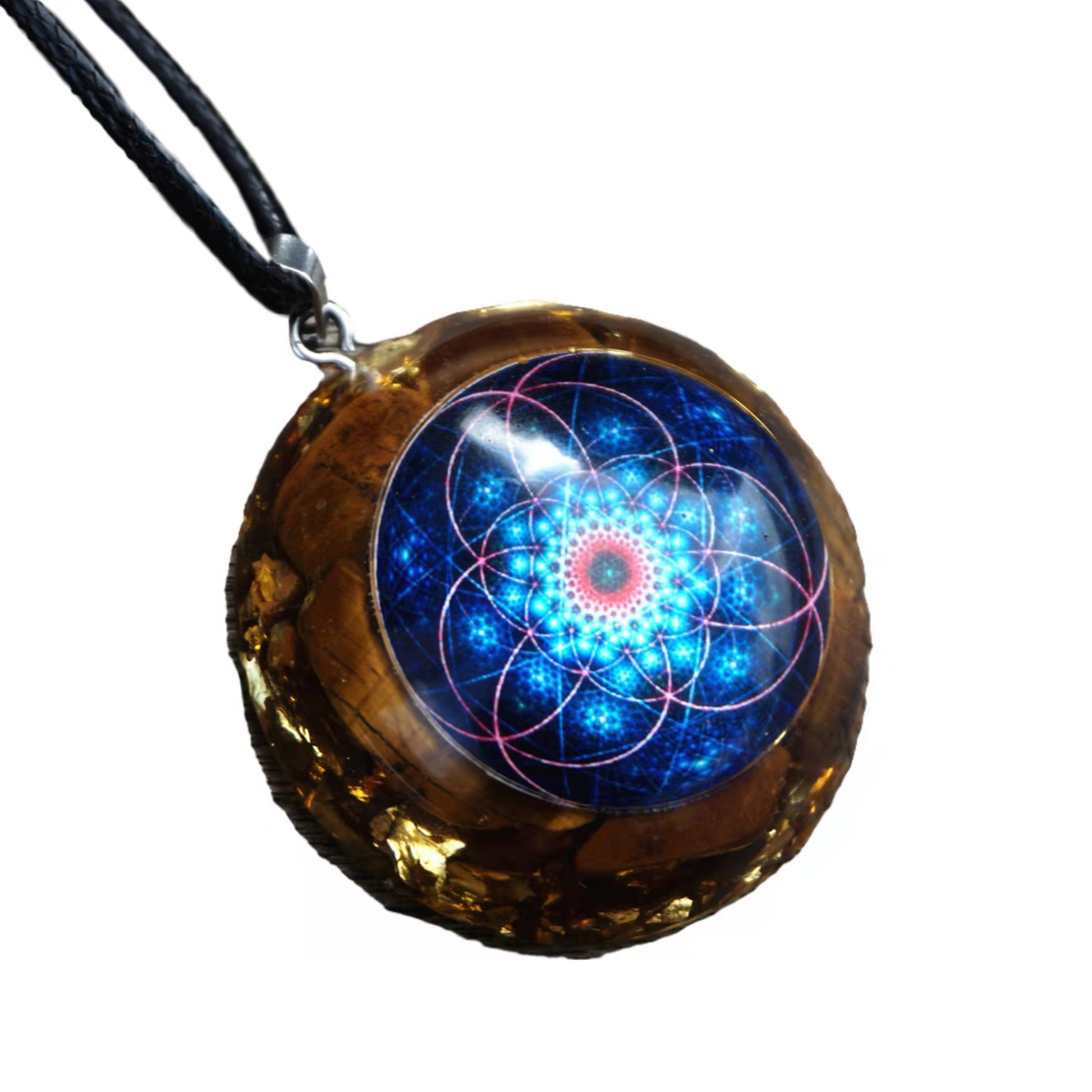 Orgonite Pendant Flower Of Life Orgone Necklace~Tiger Eye Crystal Stone EMF Protection Reiki Meditation Tool Jewelry - Besorgone