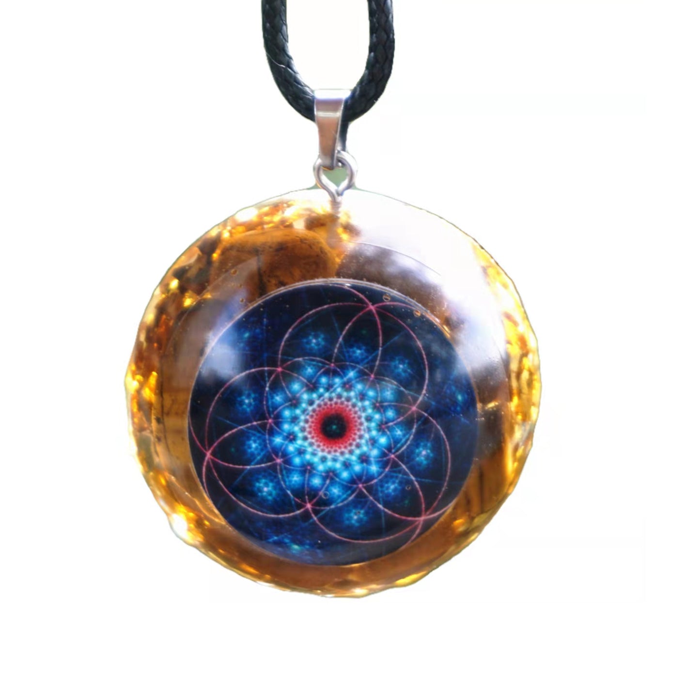 Orgonite Pendant Flower Of Life Orgone Necklace~Tiger Eye Crystal Stone EMF Protection Reiki Meditation Tool Jewelry - Besorgone