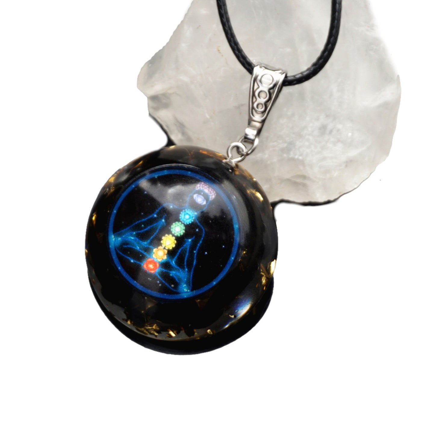 Obsidian Crystal Orgonite Pendant Necklace Energy Healing Orgone Jewelry - Besorgone