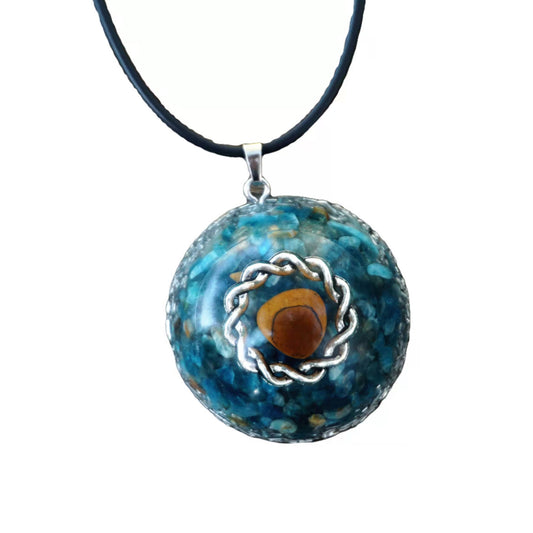 Orgone Pendant Necklace Blue Apatite & Tiger Eye Crystal Mineral Stone Aluminum Shavings Orgonite Necklace - Besorgone