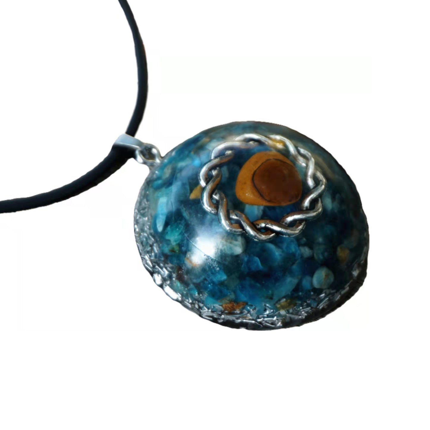 Orgone Pendant Necklace Blue Apatite & Tiger Eye Crystal Mineral Stone Aluminum Shavings Orgonite Necklace - Besorgone