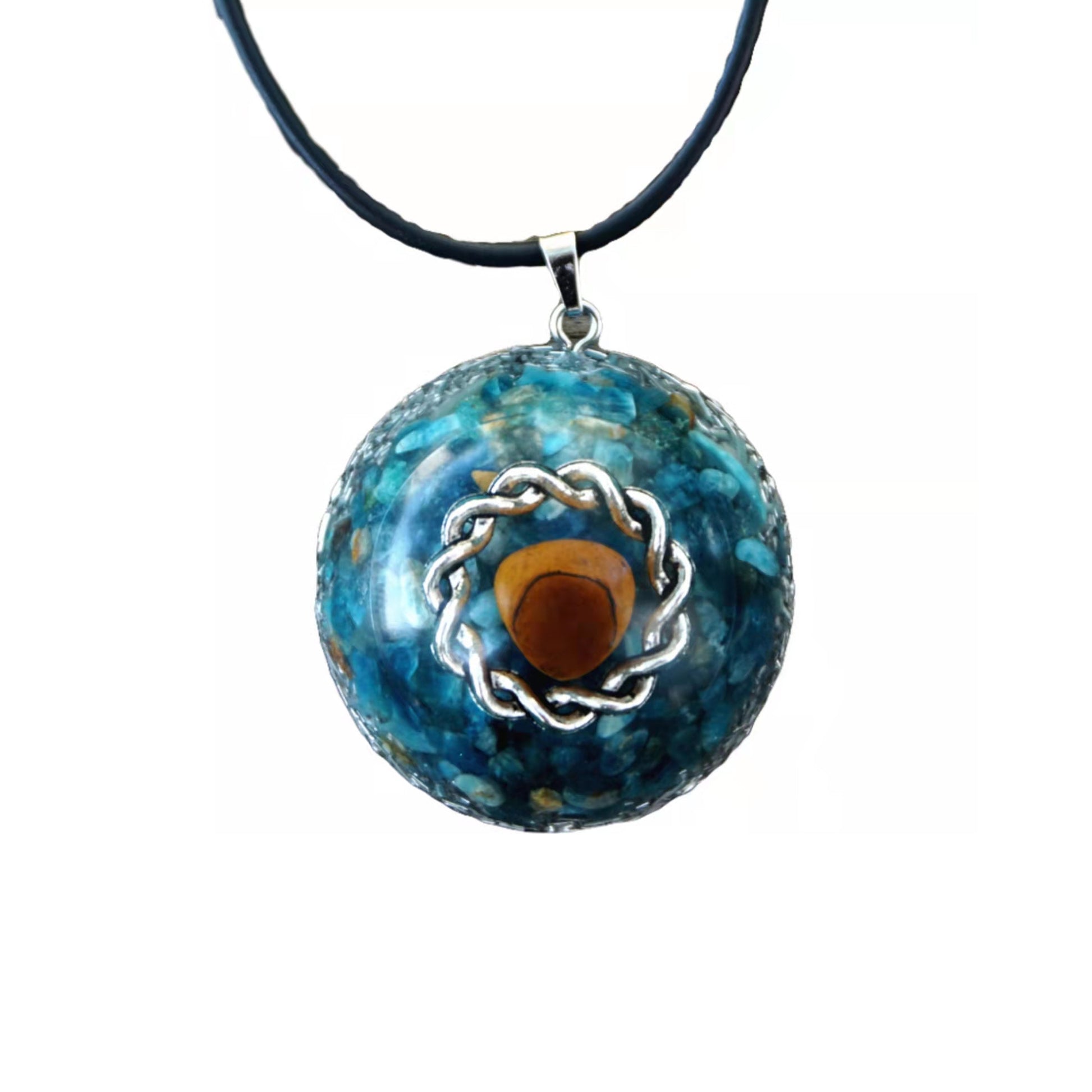 Orgone Pendant Necklace Blue Apatite & Tiger Eye Crystal Mineral Stone Aluminum Shavings Orgonite Necklace - Besorgone