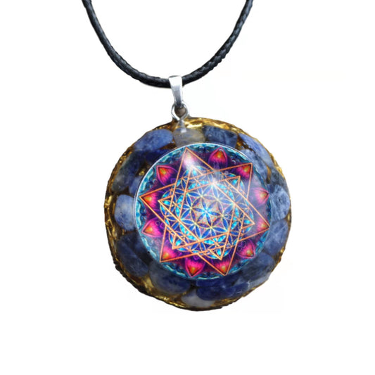 Flower Of Life Orgonite Pendant ~Sodalite Stone EMF Protection Reiki Meditation Tool Orgone Necklace Jewelry - Besorgone