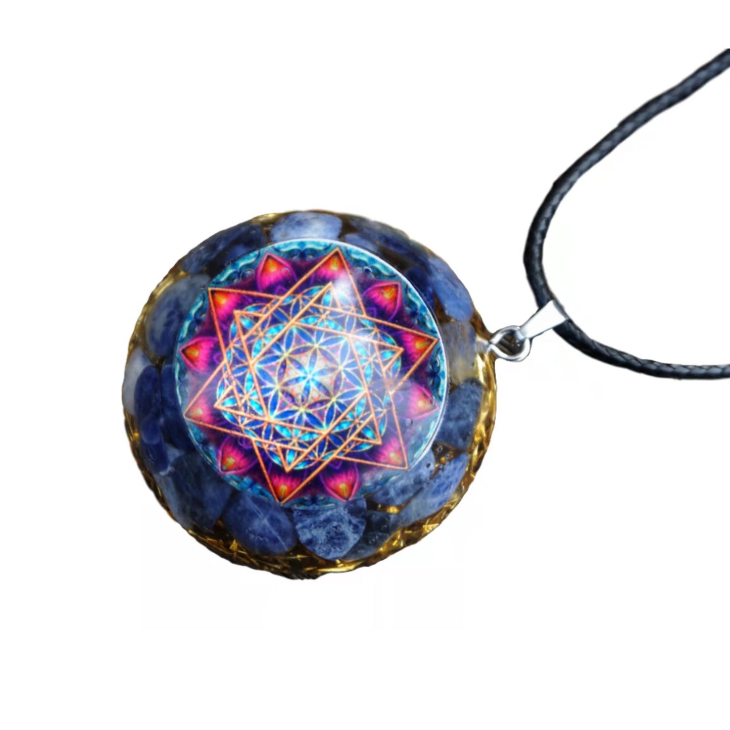 Flower Of Life Orgonite Pendant ~Sodalite Stone EMF Protection Reiki Meditation Tool Orgone Necklace Jewelry - Besorgone