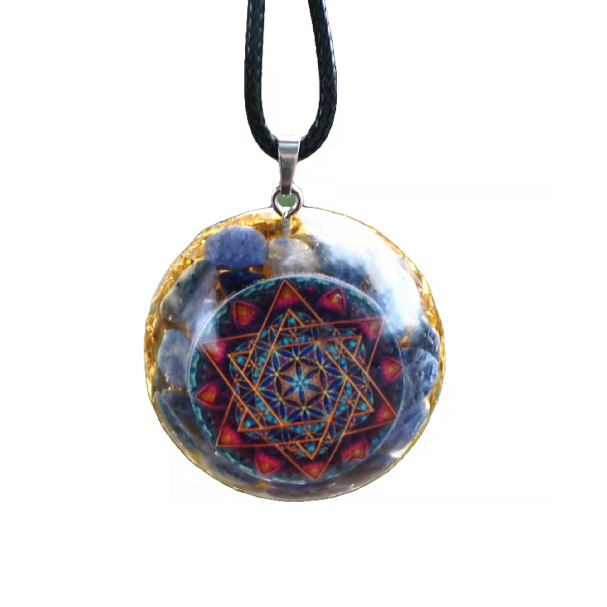 Flower Of Life Orgonite Pendant ~Sodalite Stone EMF Protection Reiki Meditation Tool Orgone Necklace Jewelry - Besorgone