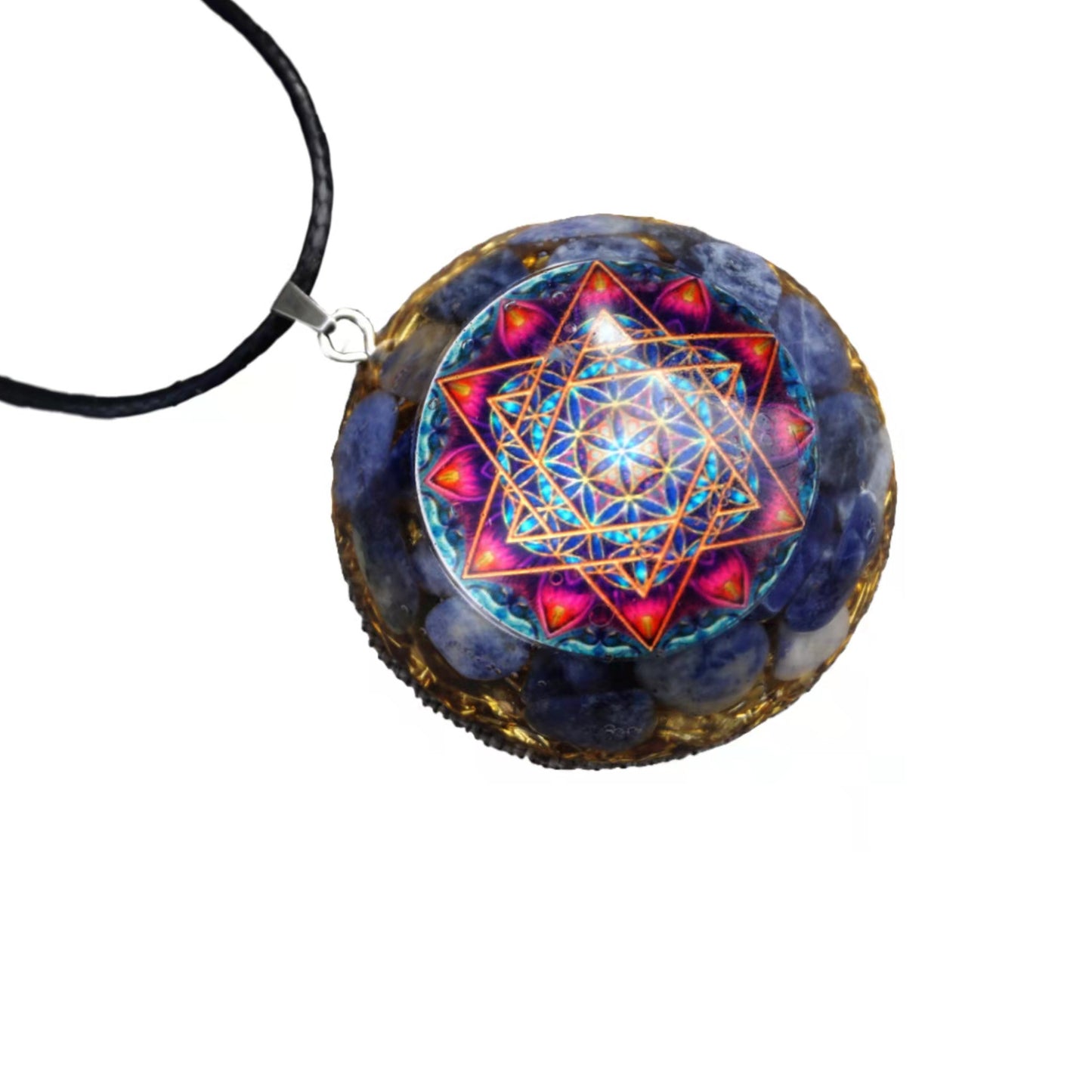 Flower Of Life Orgonite Pendant ~Sodalite Stone EMF Protection Reiki Meditation Tool Orgone Necklace Jewelry - Besorgone