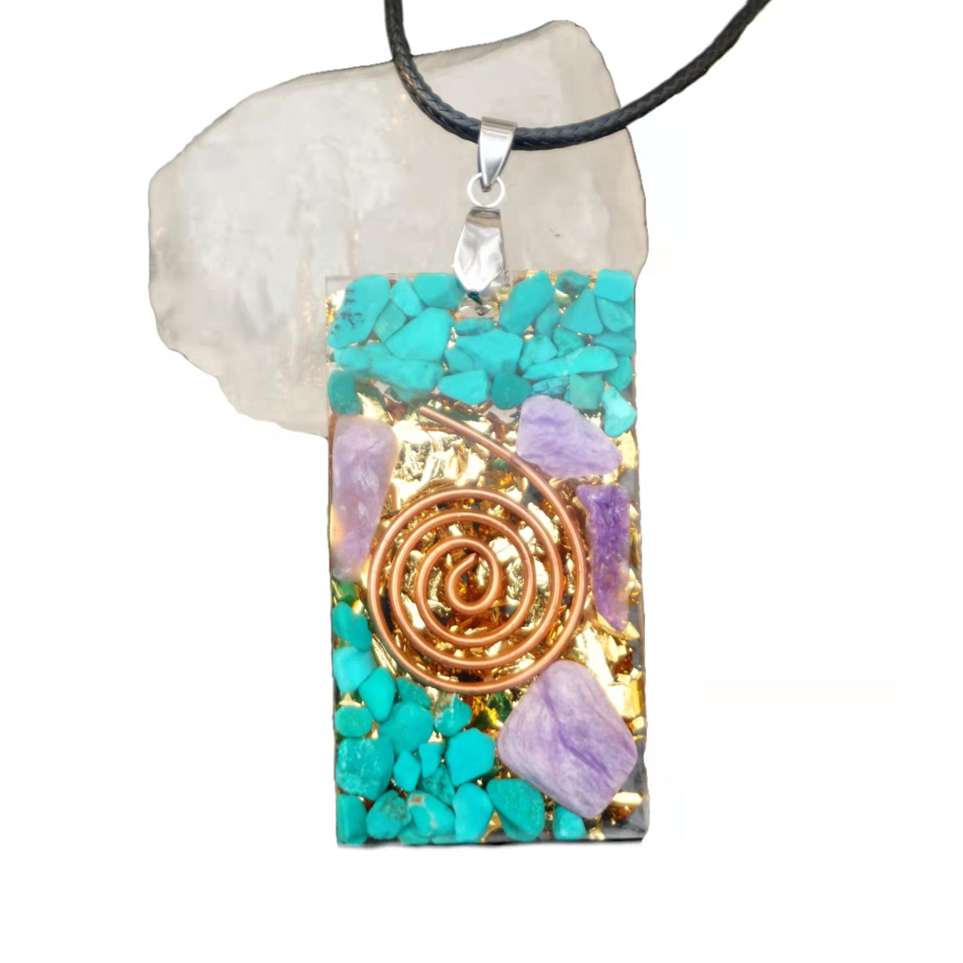 Handmade Orgonite Pendant Necklace Turquoise & Charoite Crystal Healing Orgone - Besorgone