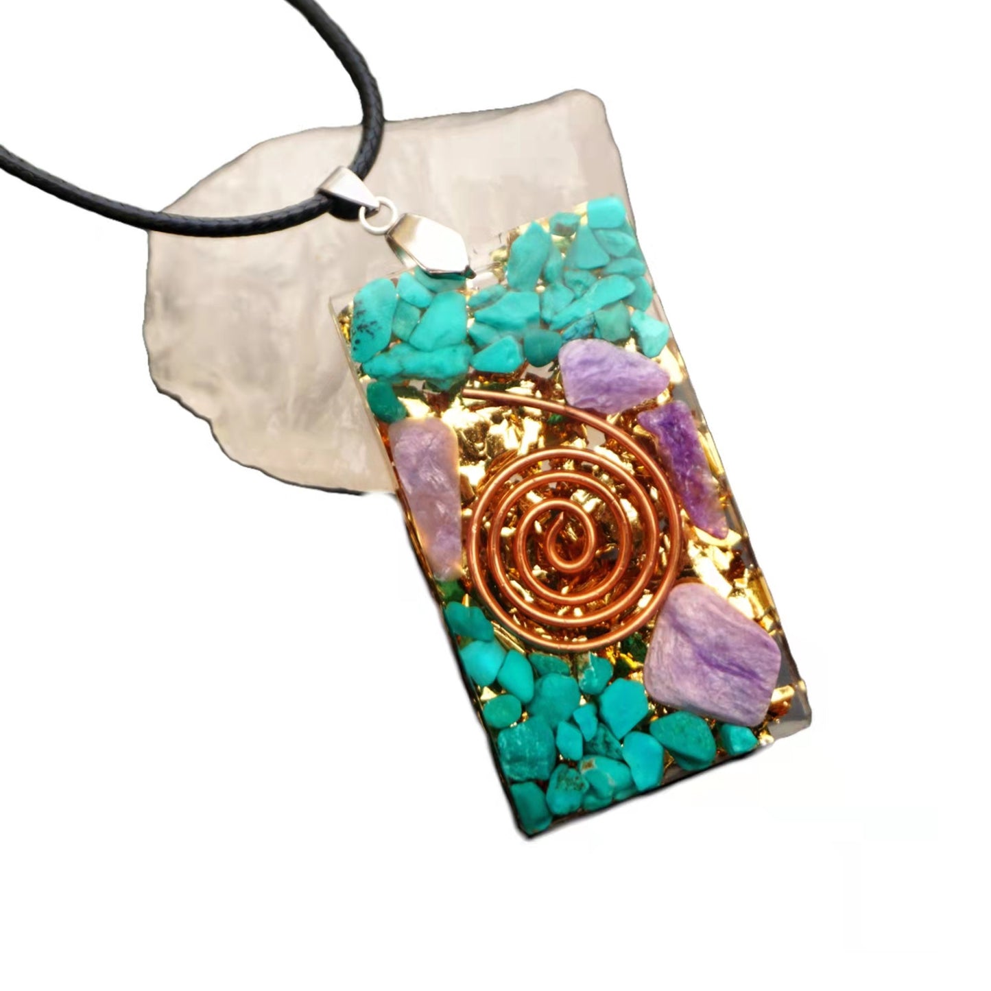 Handmade Orgonite Pendant Necklace Turquoise & Charoite Crystal Healing Orgone - Besorgone