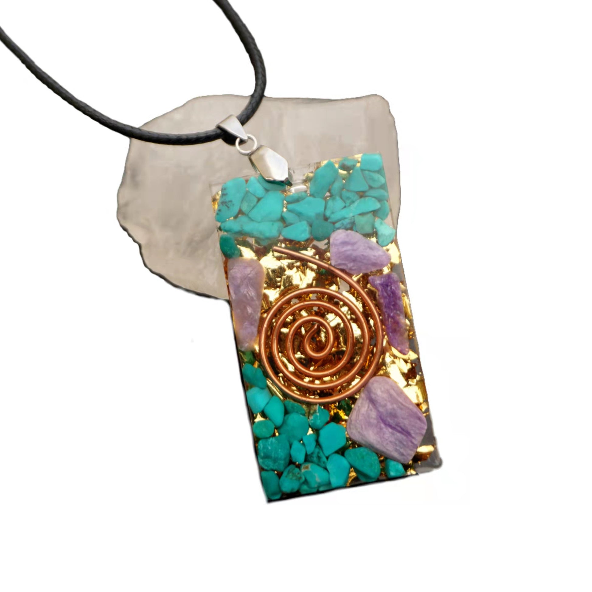 Handmade Orgonite Pendant Necklace Turquoise & Charoite Crystal Healing Orgone - Besorgone