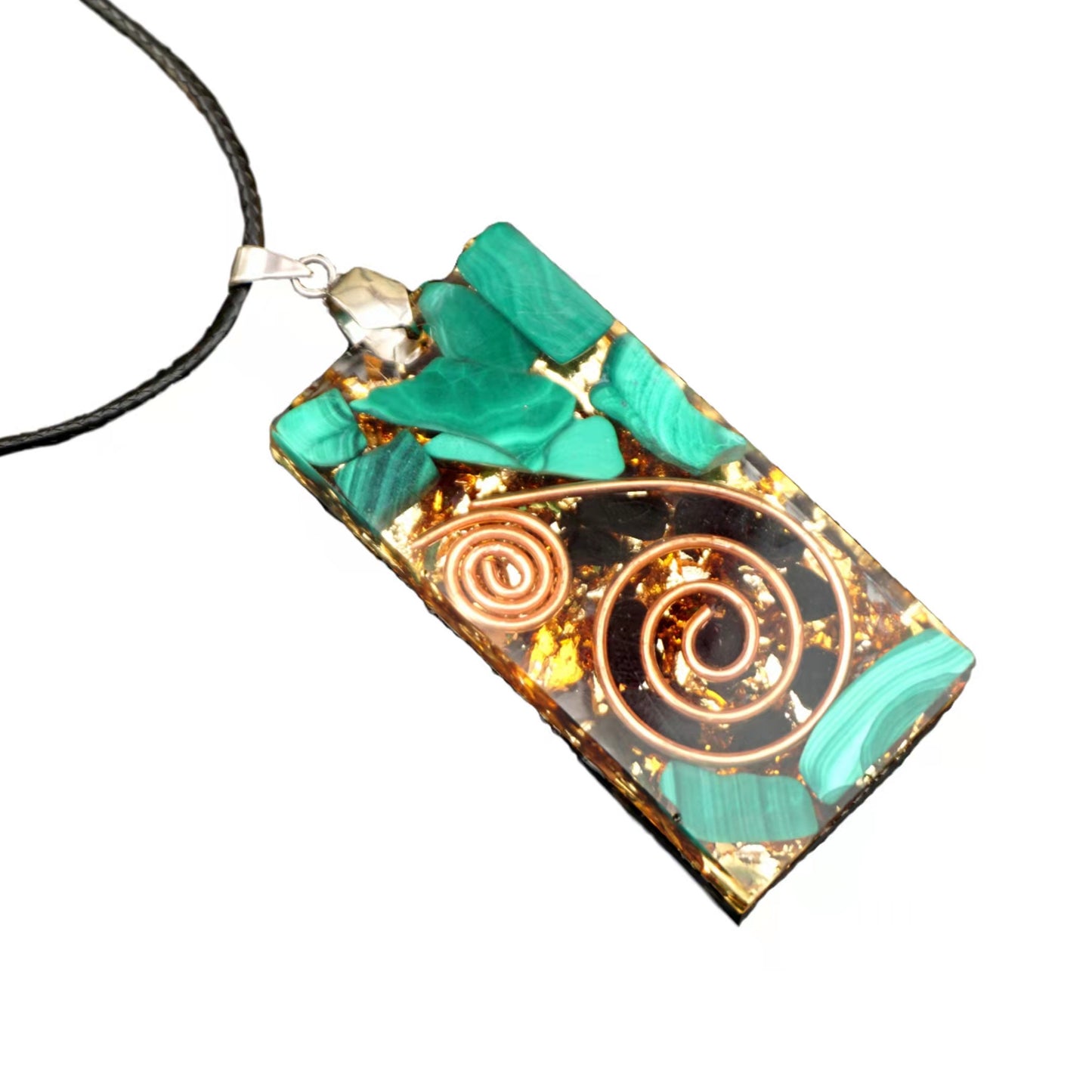 Handmade Orgonite Pendant Necklace Black Tourmaline Malachite Crystal Stone Copper Energy Healing Orgone Jewelry - Besorgone