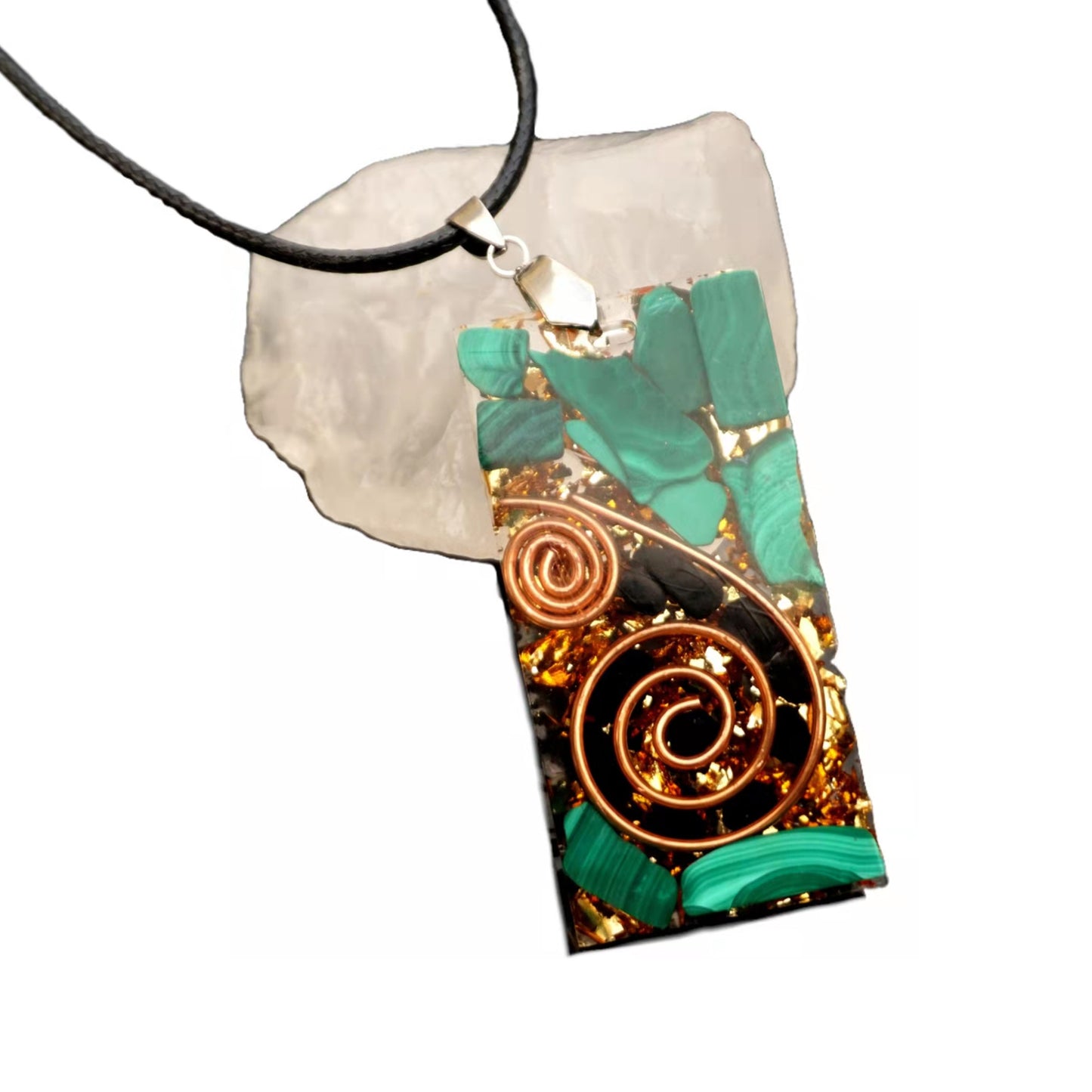 Handmade Orgonite Pendant Necklace Black Tourmaline Malachite Crystal Stone Copper Energy Healing Orgone Jewelry - Besorgone