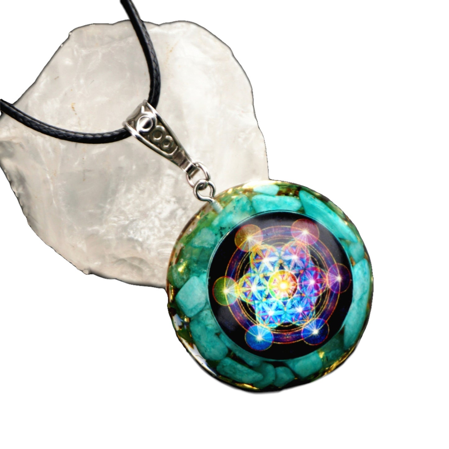 Orgonite Pendant Necklace Amazonite Crystal Energy Chakra Jewelry Healing Orgone Collection - Besorgone