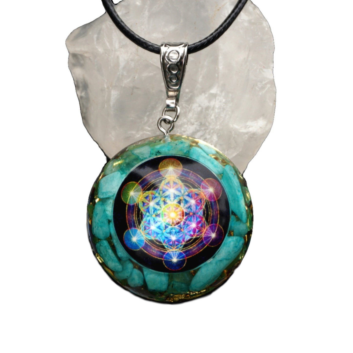 Orgonite Pendant Necklace Amazonite Crystal Energy Chakra Jewelry Healing Orgone Collection - Besorgone