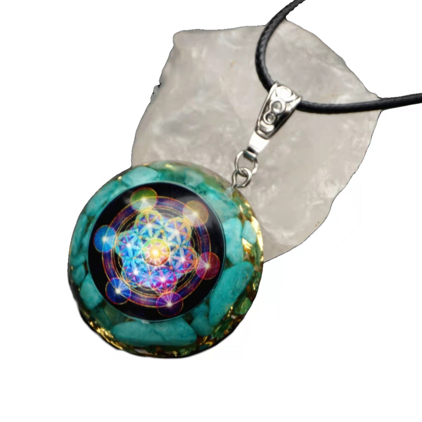 Orgonite Pendant Necklace Amazonite Crystal Energy Chakra Jewelry Healing Orgone Collection - Besorgone