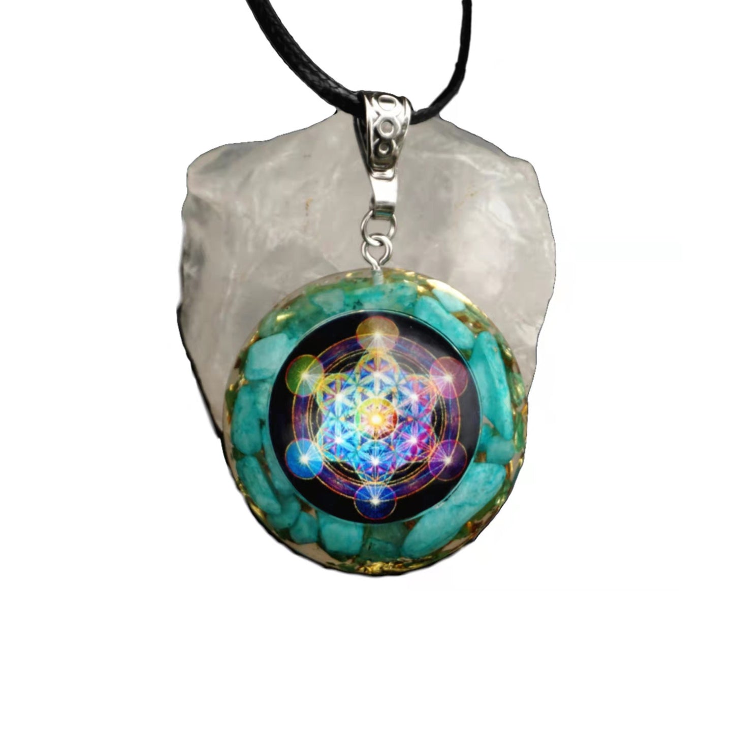 Orgonite Pendant Necklace Amazonite Crystal Energy Chakra Jewelry Healing Orgone Collection - Besorgone