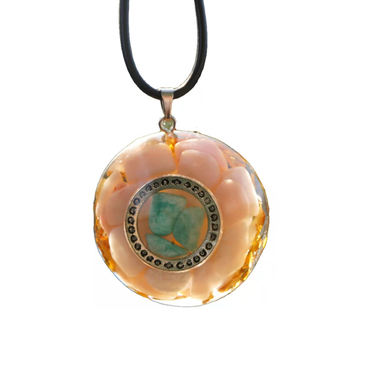 Orgone Pendant ~ Pink Opal & Amazonite Crystal Quartz EMF Protection Chakra Orgonite Healing Jewelry Necklace - Besorgone