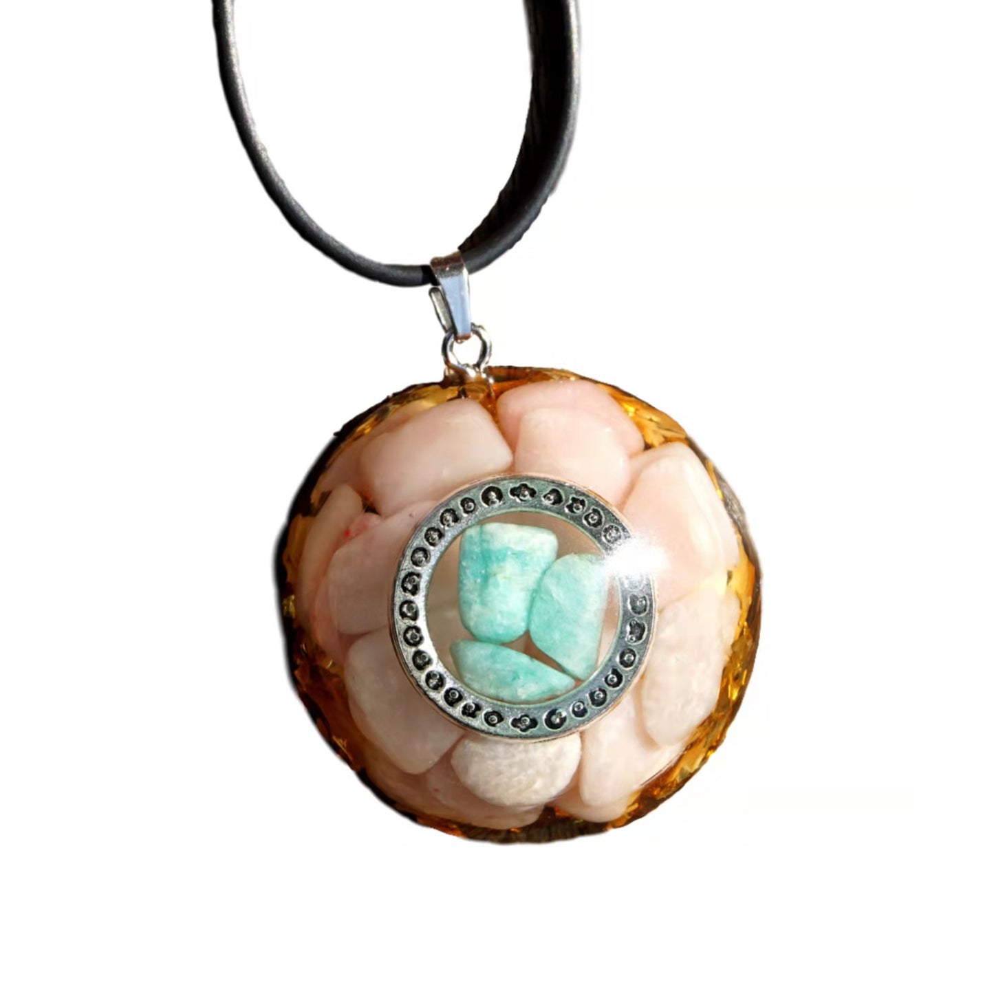 Orgone Pendant ~ Pink Opal & Amazonite Crystal Quartz EMF Protection Chakra Orgonite Healing Jewelry Necklace - Besorgone