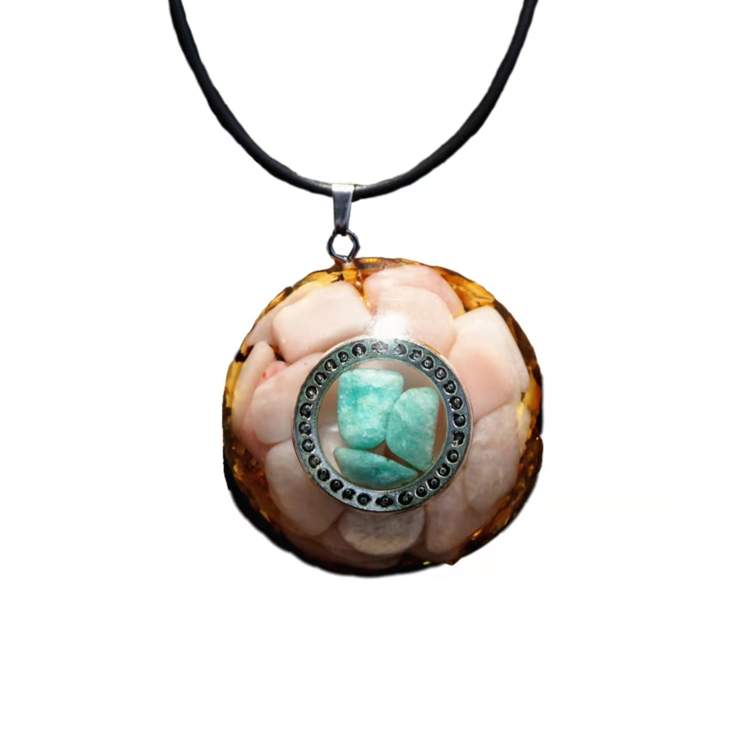 Orgone Pendant ~ Pink Opal & Amazonite Crystal Quartz EMF Protection Chakra Orgonite Healing Jewelry Necklace - Besorgone