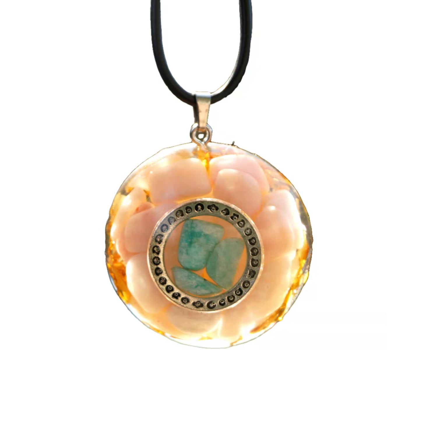 Orgone Pendant ~ Pink Opal & Amazonite Crystal Quartz EMF Protection Chakra Orgonite Healing Jewelry Necklace - Besorgone