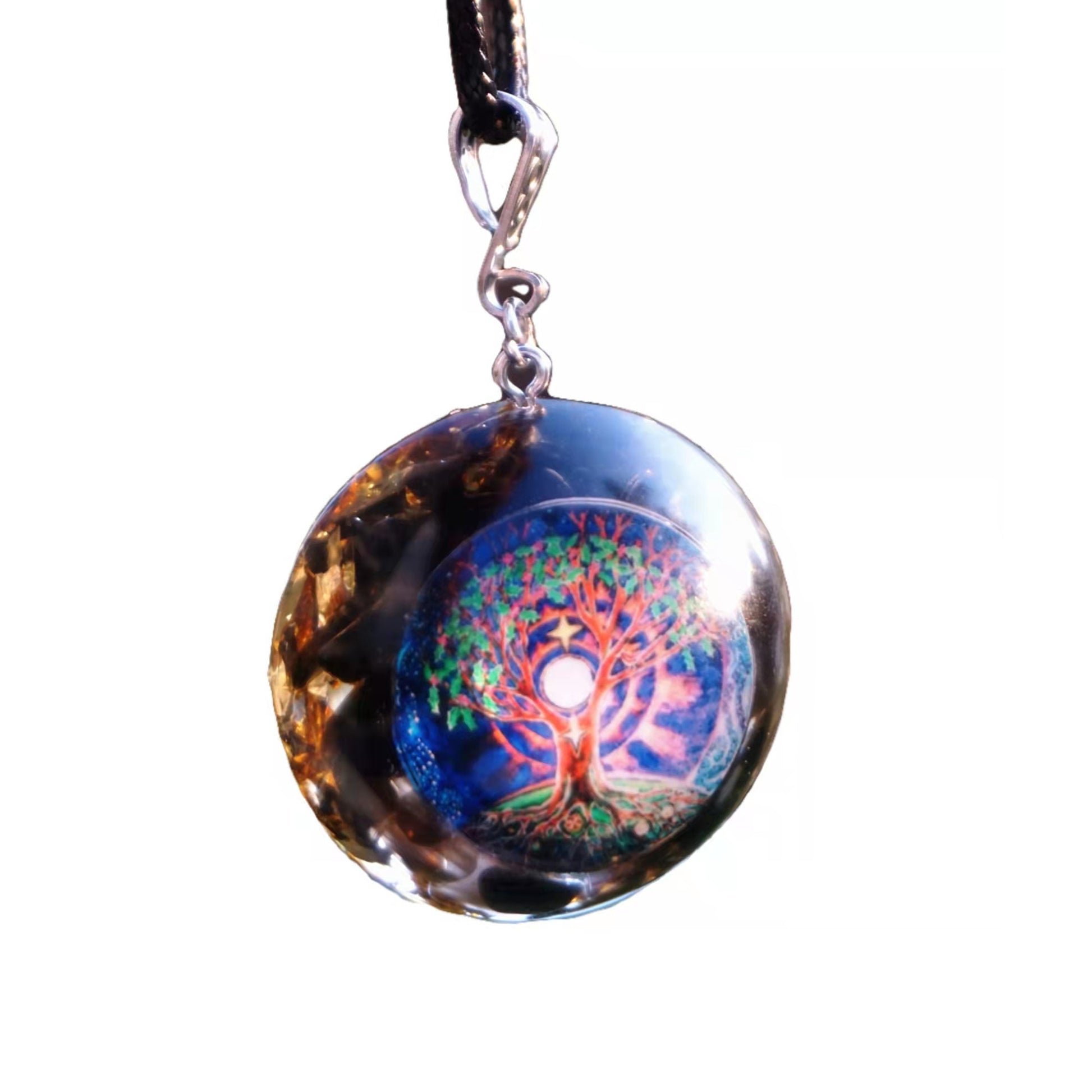 Tree Of Life Orgonite Pendant Obsidian Crystal Energy Chakra EMF Protection Orgone Healing Jewelry Necklace - Besorgone