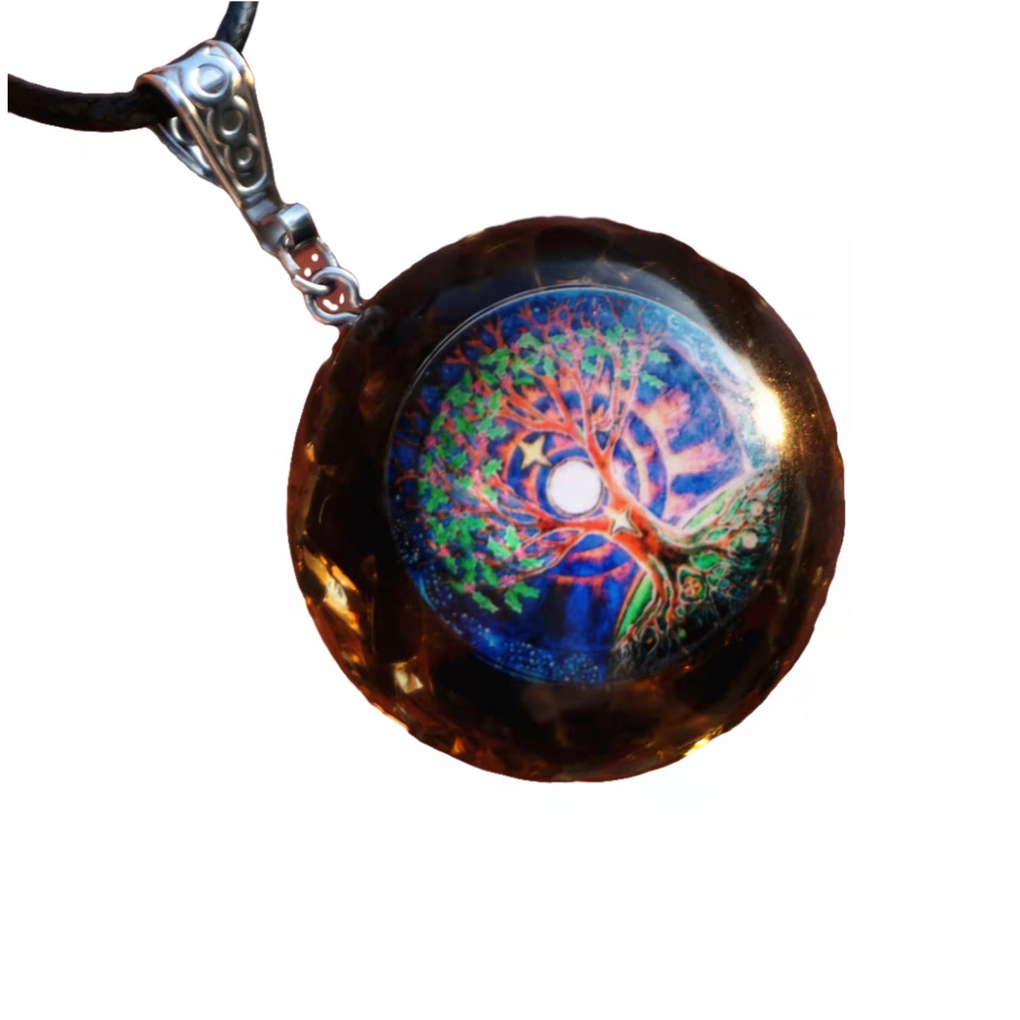 Tree Of Life Orgonite Pendant Obsidian Crystal Energy Chakra EMF Protection Orgone Healing Jewelry Necklace - Besorgone