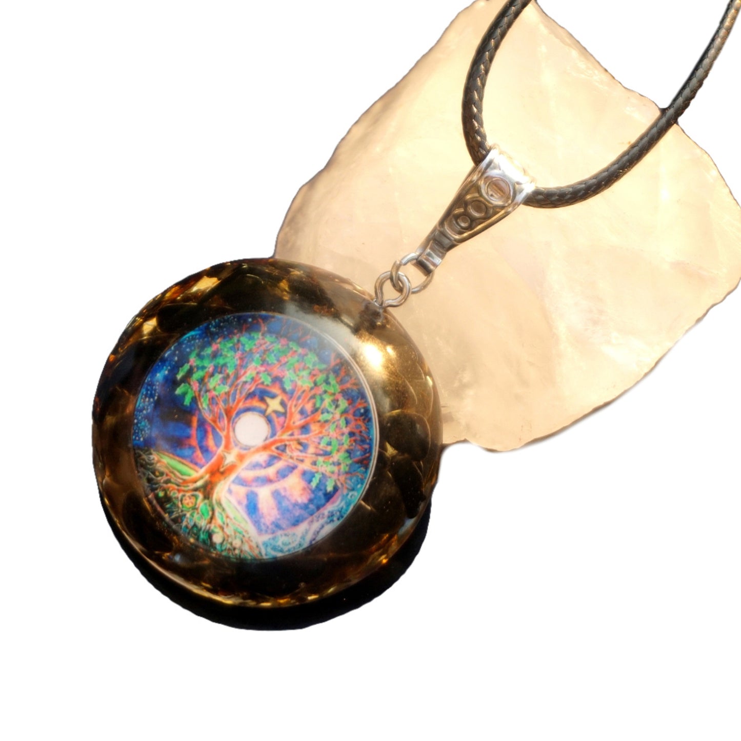 Tree Of Life Orgonite Pendant Obsidian Crystal Energy Chakra EMF Protection Orgone Healing Jewelry Necklace - Besorgone