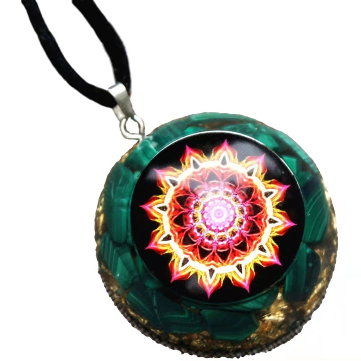 Handmade Orgone Pendant ~Malachite Crystal Flower Of Life EMF Protection Reiki Healing Orgonite Necklace Jewelry - Besorgone