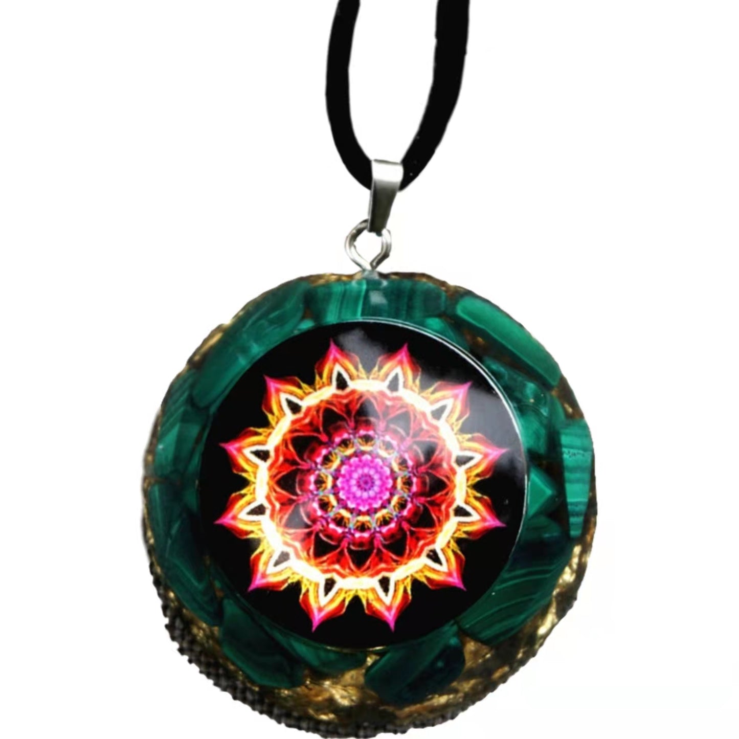 Handmade Orgone Pendant ~Malachite Crystal Flower Of Life EMF Protection Reiki Healing Orgonite Necklace Jewelry - Besorgone