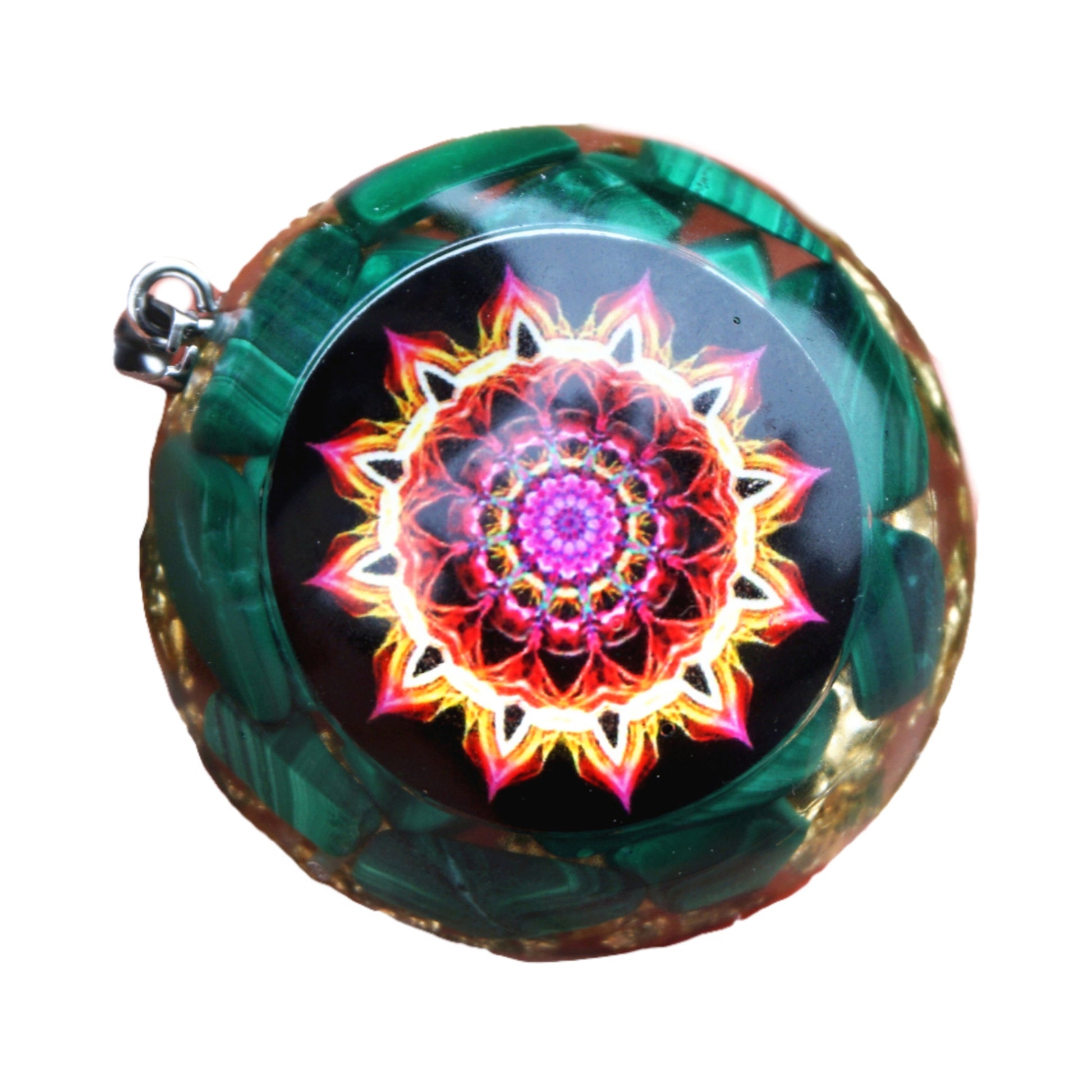 Handmade Orgone Pendant ~Malachite Crystal Flower Of Life EMF Protection Reiki Healing Orgonite Necklace Jewelry - Besorgone