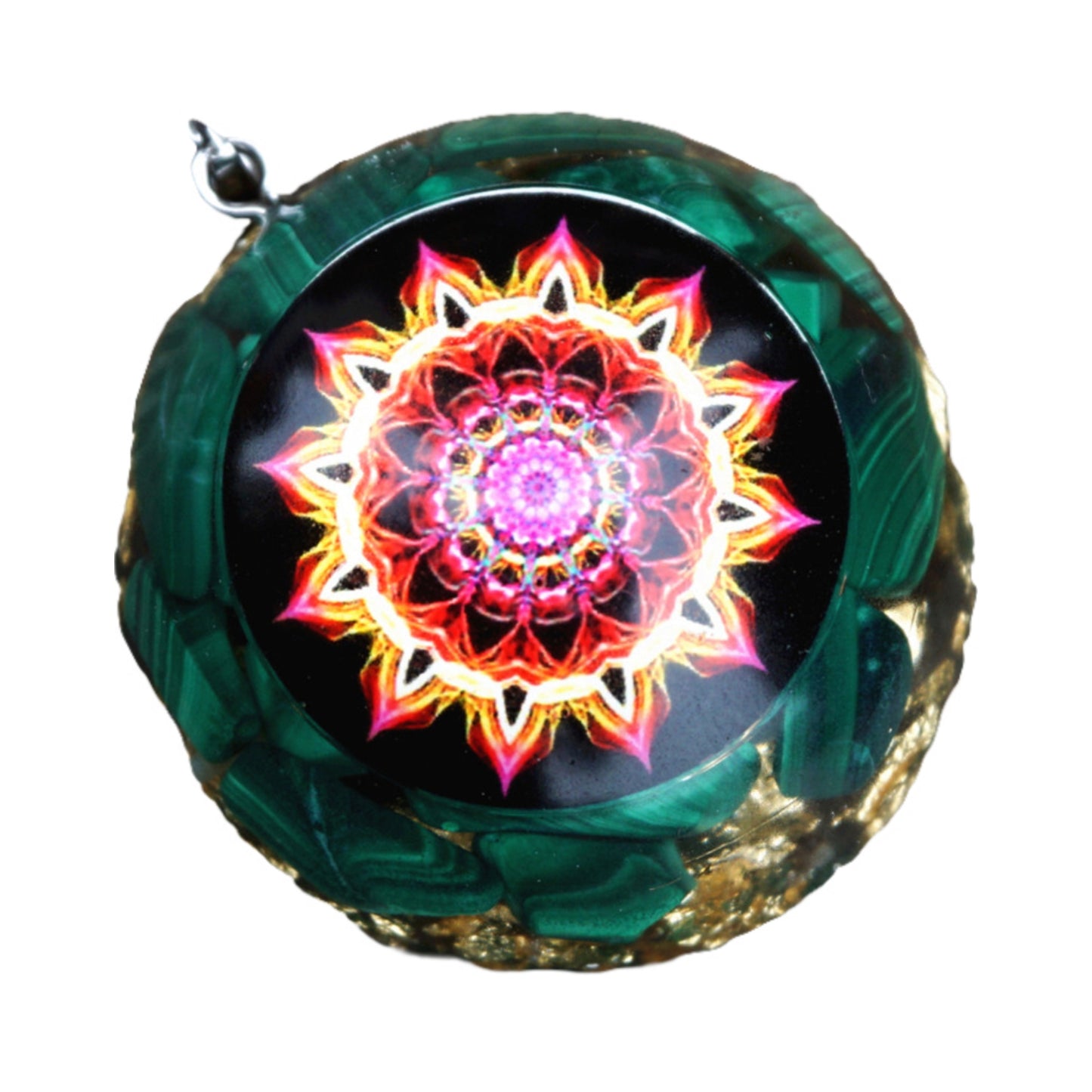 Handmade Orgone Pendant ~Malachite Crystal Flower Of Life EMF Protection Reiki Healing Orgonite Necklace Jewelry - Besorgone