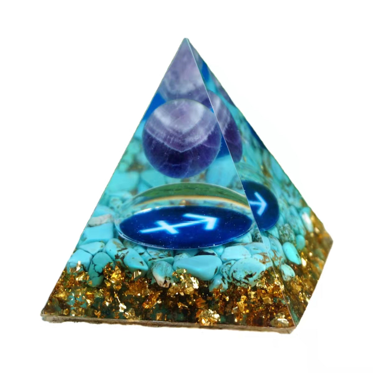 Amethyst Sphere Orgone Pyramid SAGITTARIUS Geometry Pattern with Turquoise Crystal Stone Zodiac Style Orgonite