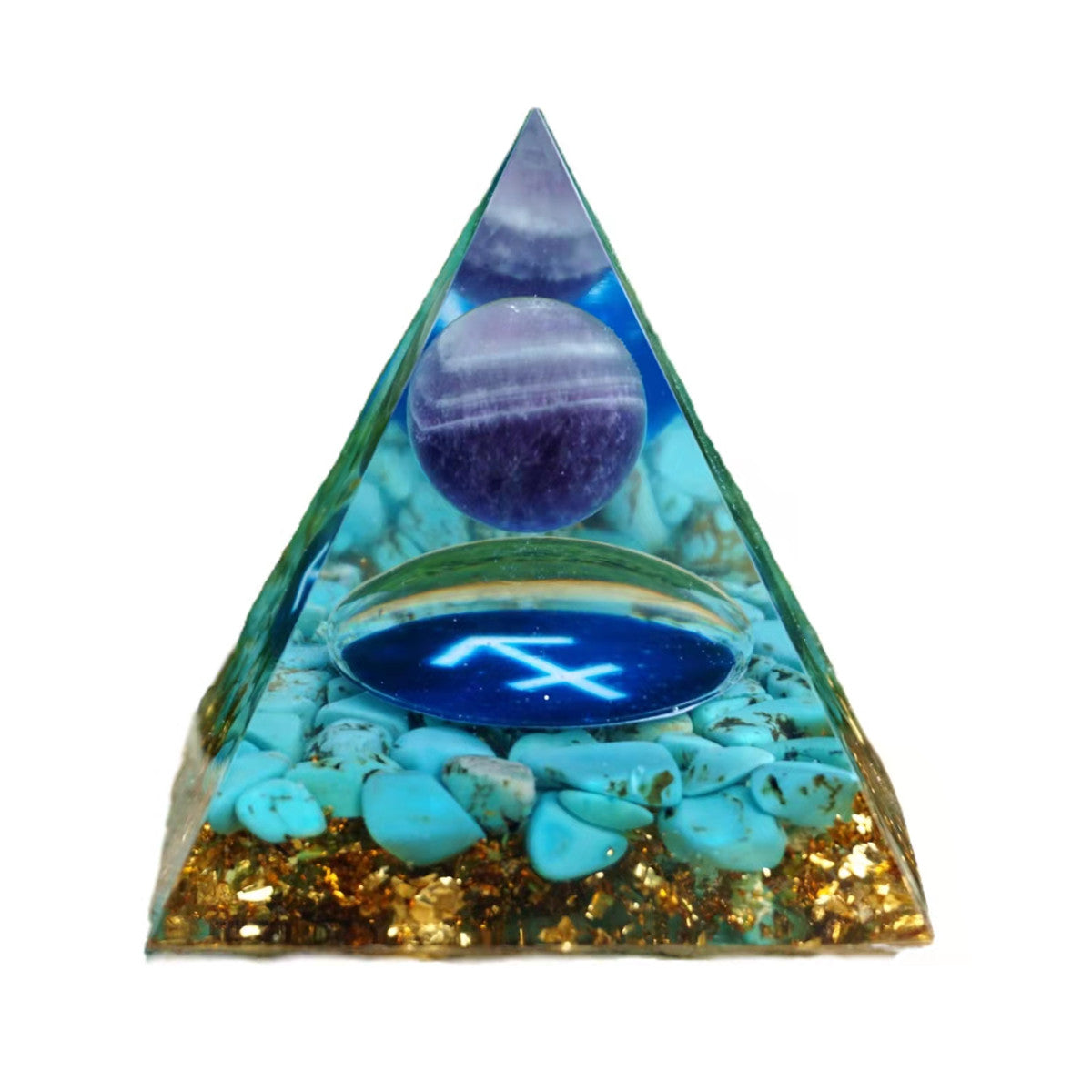 Amethyst Sphere Orgone Pyramid SAGITTARIUS Geometry Pattern with Turquoise Crystal Stone Zodiac Style Orgonite