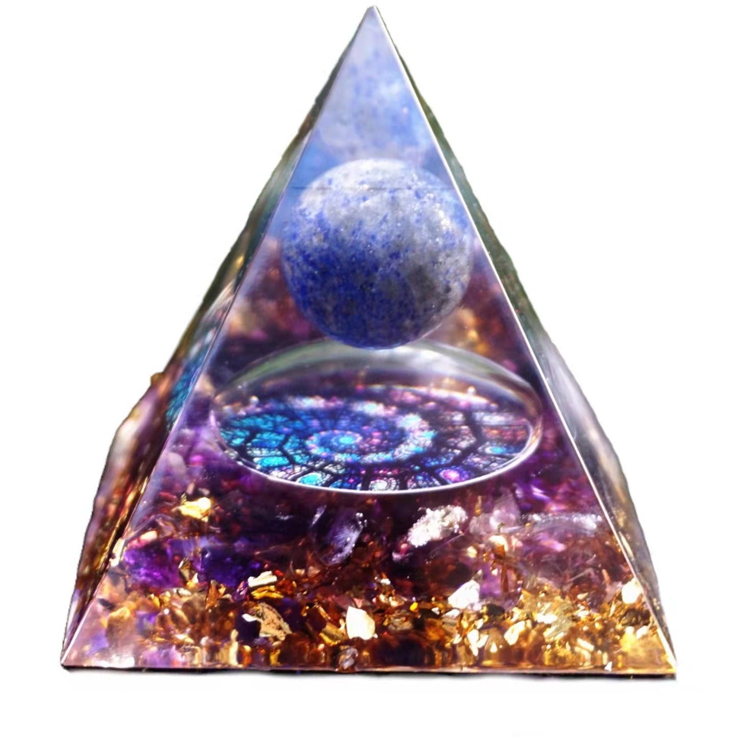 Lapis Lazuli Sphere Orgonite Pyramid with Amethyst Crystal Healing Energy Orgone - Besorgone