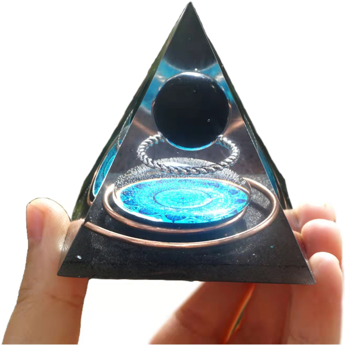 Obsidian Crystal Sphere Orgonite Pyramid Energy Copper Orgone Collection - Besorgone