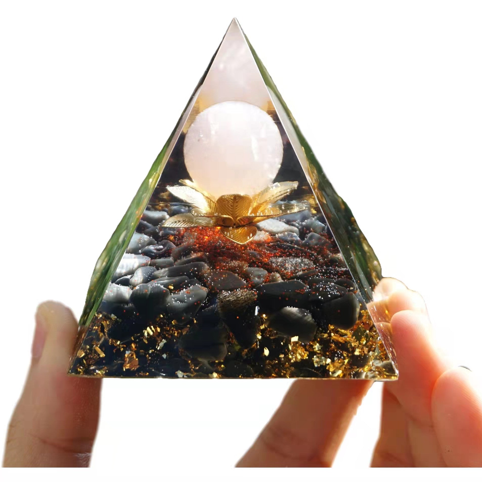 Handmade Rose Quartz Sphere Orgonite Pyramid with Obsidian Crystal Healing Orgone Collection - Besorgone