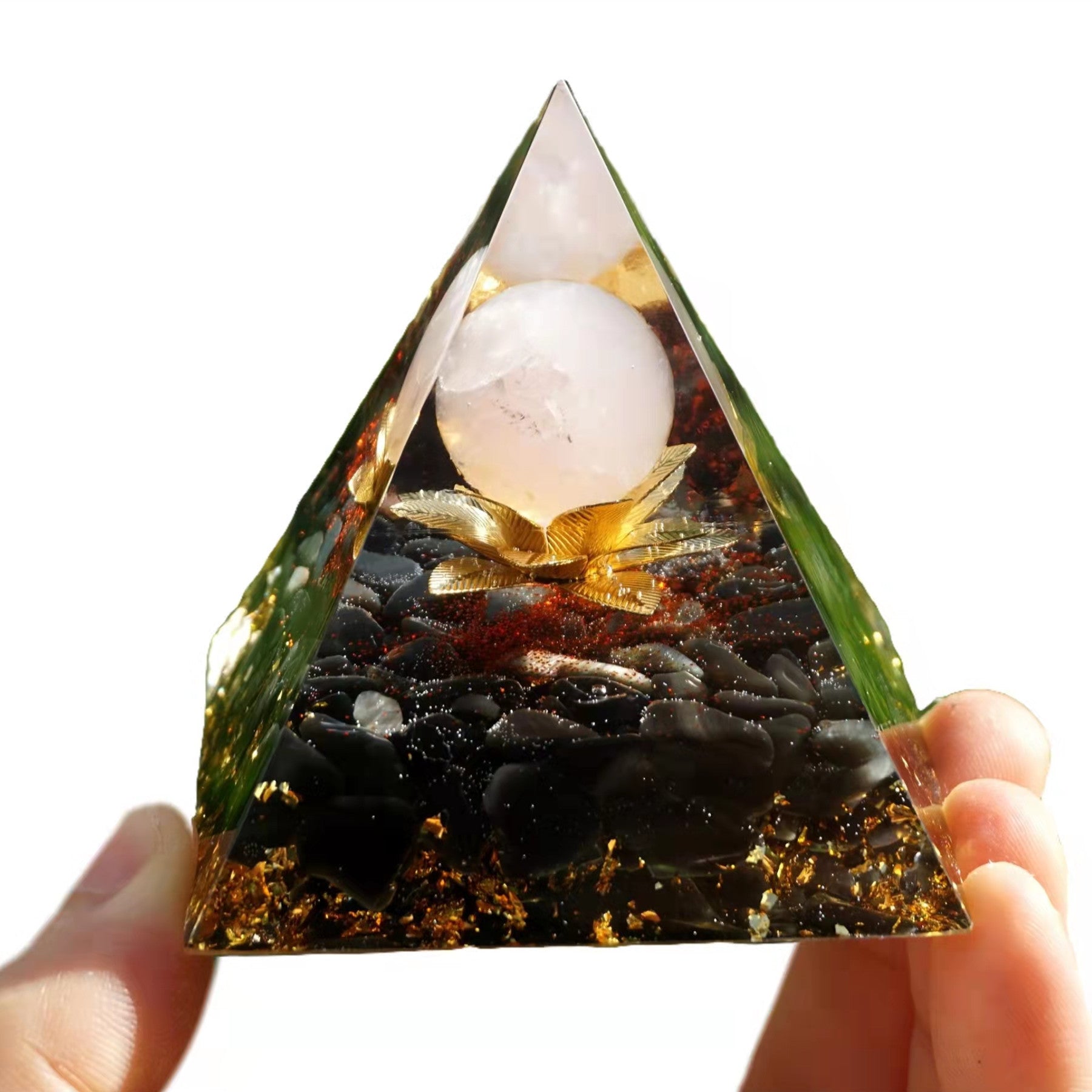 Handmade Rose Quartz Sphere Orgonite Pyramid with Obsidian Crystal Healing Orgone Collection - Besorgone