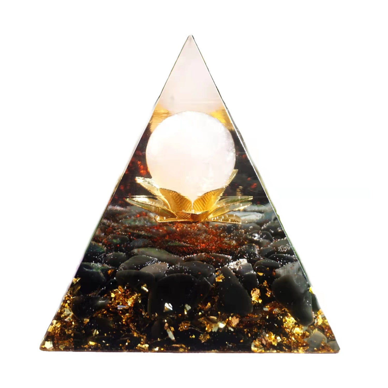 Handmade Rose Quartz Sphere Orgonite Pyramid with Obsidian Crystal Healing Orgone Collection - Besorgone